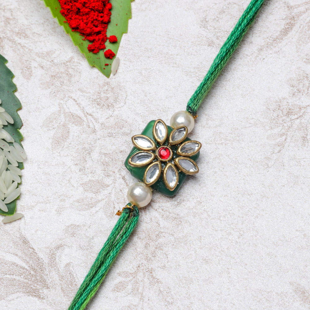 Elegant Green Kundan Rakhi for your Brother